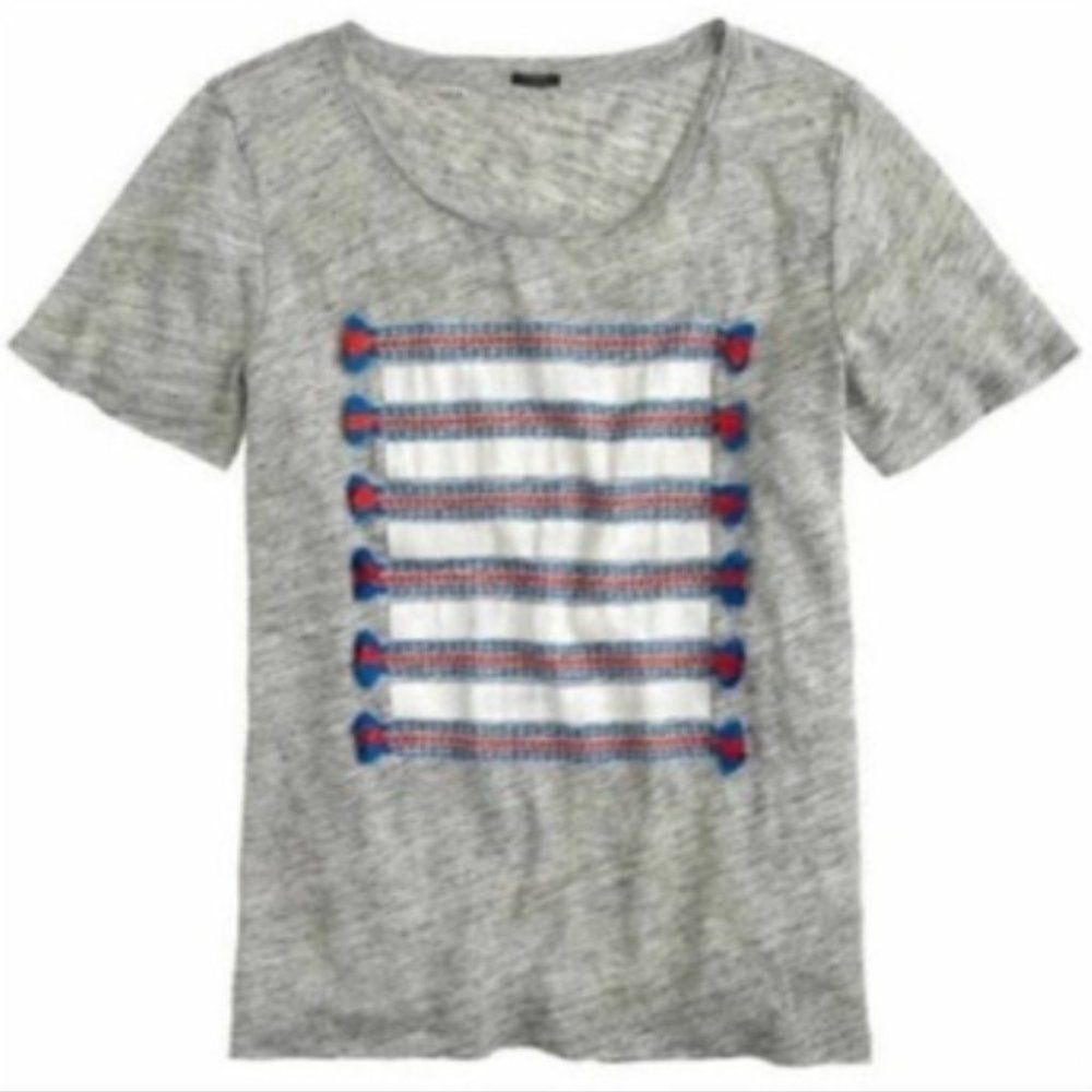 J. Crew Embroidered Tassel Striped Tee size S